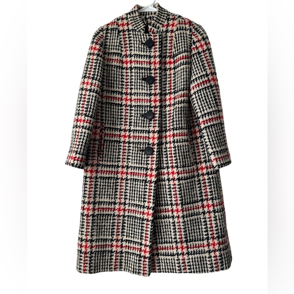 THAT YOUNG LEEDS LOOK Vtg 30’s-60s Houndstooth Wool Jacket Women Coat XS/S Scarf - Picture 3 of 16